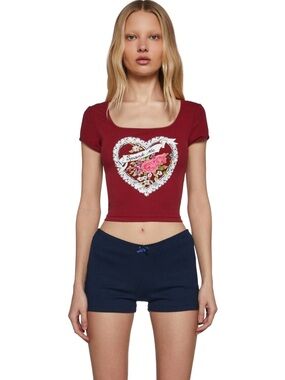 Sugar Thrillz red graphic crop top S NWT